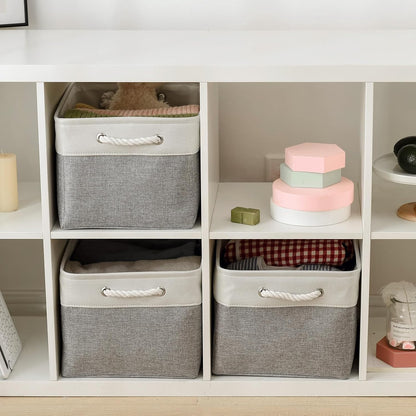 TheWarmHome Storage Baskets for Organizing, X Large - 3 Pack 17.7L×13.8W×9.8H in Foldable Storage Bins for Shelves, Fabric Storage Box for Closet Nursery Toy Gift (White & Grey)