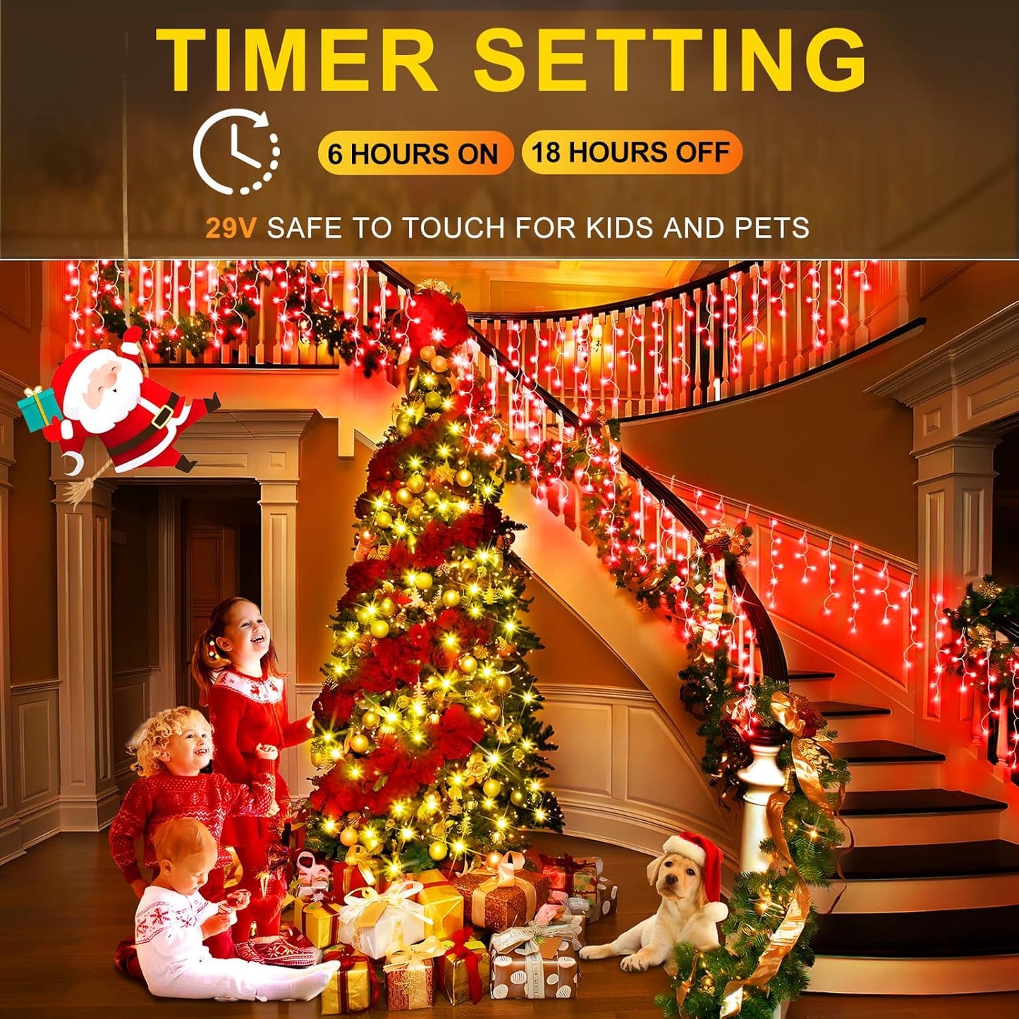 KNONEW Christmas Lights Outdoor Decorations 400 LED 33ft 8 Modes Curtain Fairy String Light with 75 Drops, Clear Wire LED Hanging Light Decor for Wedding Party Holiday Christmas Decorations (Red)