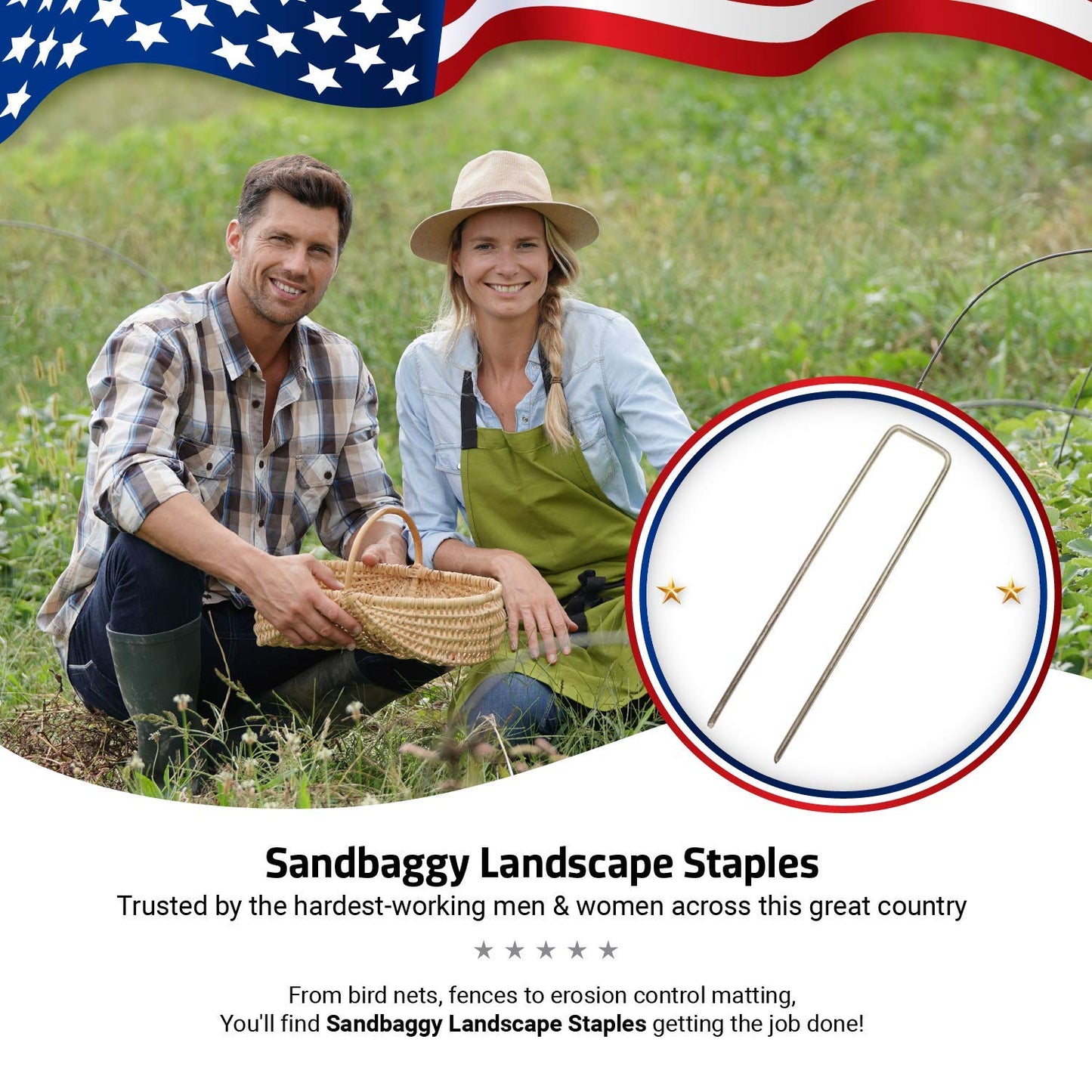 Sandbaggy 1000 Count 6" Landscape Staples | Industrial Grade 11 Gauge Steel | Great for Securing Landscape Fabrics, Erosion Control Matting, Bird Netting & Etc |Trusted by Farmers Across USA