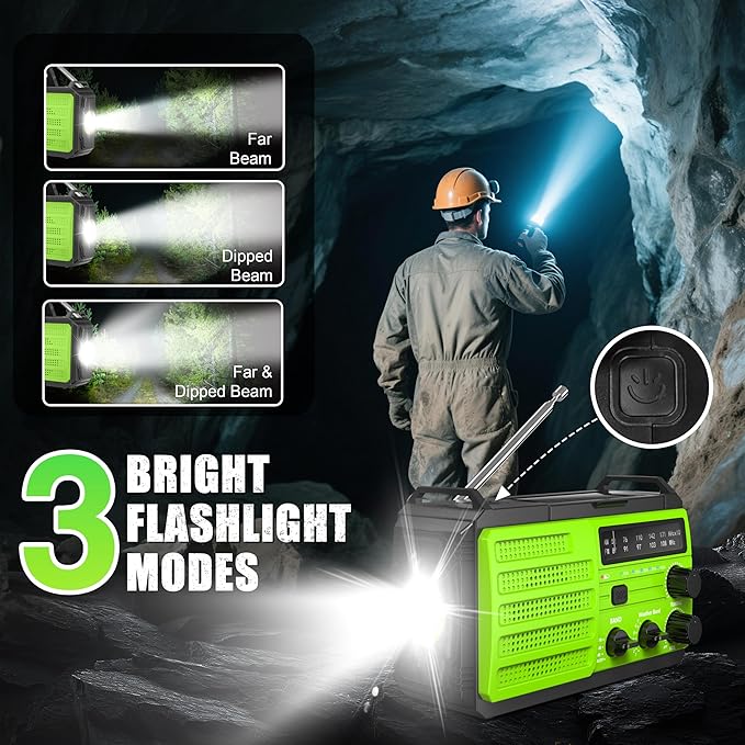 Emergency Radio 22200mWh Solar Hand Crank Emergency Radio: AM/FM/NOAA Weather Radio with Phone Charger, Flashlight & Reading Lamp, Headphone Jack, SOS Alarm for Home Survival Hurricane