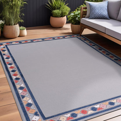 Beverly Rug Outdoor Rug 4x6 Modern Bordered Area Rugs for Indoor and Outdoor Patio Easy to Clean Non Shedding Living Room Porch Garden Washable Outside Carpet (4 x 6 Gray)