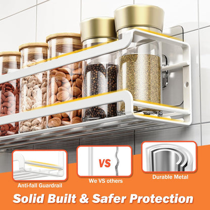 Spice Rack wall mounted 4 Pack, Space-Saving Spice Organizer for Spice Jars and Seasonings,Screw or Adhesive Hanging Spice Rack Organizer for Your Kitchen Cabinet,or Pantry Door,White
