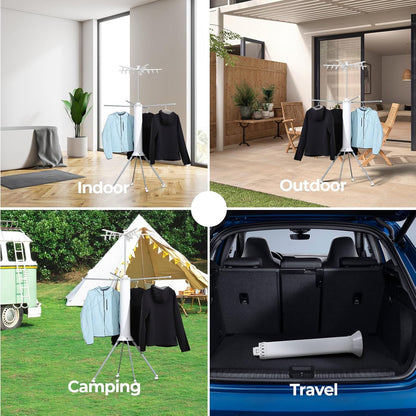 4-Legged Clothes Drying Rack Foldable,Octopus-Shaped Portable Laundry Drying Rack,Outdoor and Indoor Collapsible Drying Rack with 4 Pulleys,2 Tier
