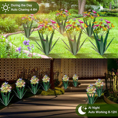 Homight Solar Metal Agave Butterfly Flower Stick Garden Sculpture - Outdoor Gift, Christmas Lights, Swaying Butterfly Sunflower Lights - Solar Outdoor (2 pcs Green)
