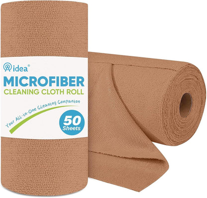 AIDEA Microfiber Cleaning Cloth Roll, 50PK, Reusable Paper Towels Tear Away Cloth, Microfiber Towels Washable Shop Rags, Lint Free Cleaning Rags for House, Kitchen, Window, 11.5"×11.5", Coffee