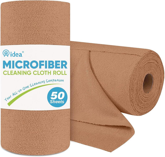 AIDEA Microfiber Cleaning Cloth Roll, 50PK, Reusable Paper Towels Tear Away Cloth, Microfiber Towels Washable Shop Rags, Lint Free Cleaning Rags for House, Kitchen, Window, 11.5"×11.5", Coffee