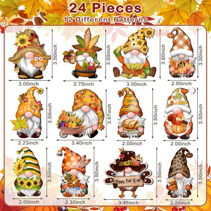 Fall Thanksgiving Gnomes Wooden Hanging Ornaments, Autumn Wood Hanging Pendant Decoration for Fall Tree Wooden Tags Slices Cutouts for Classroom Home Decor Holiday Party Supplies