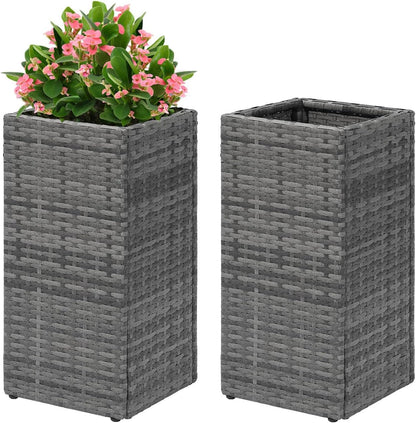 LEWIS&WAYNE Set of 2 Tall Planters for Outdoor Plants Handmade 24'' Wicker Tall Square Planter Box with Removable Liners Modern Planter for Indoor Outdoor Garden Patio Front Porch - Gray