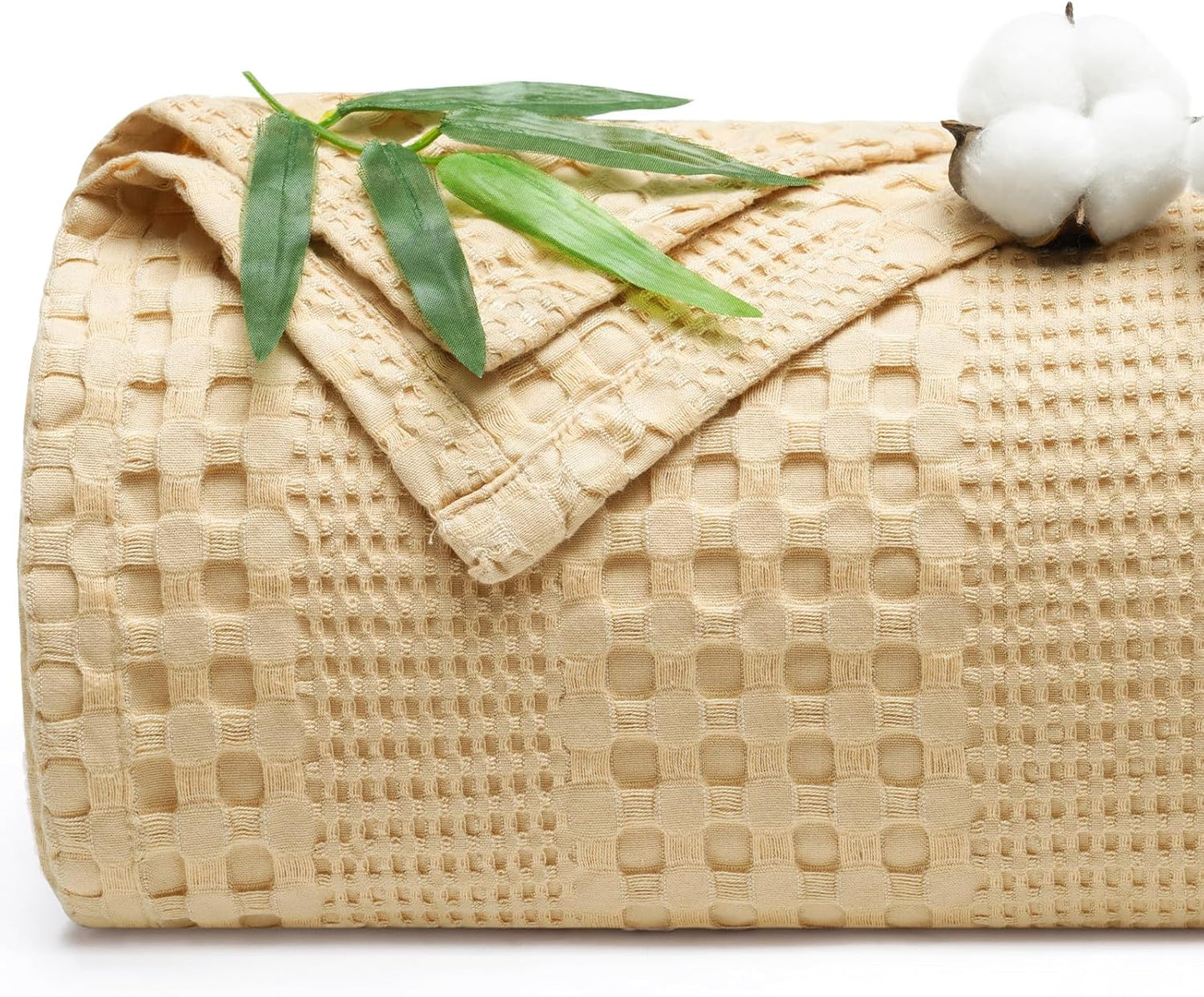 PHF Cooling Waffle Blanket Twin Size, Lightweight 60% Rayon Derived from Bamboo & 40% Cotton Breathable Blanket for Hot Sleepers, Soft and Luxury for Bed Couch and Sofa, 66"x90", Beige