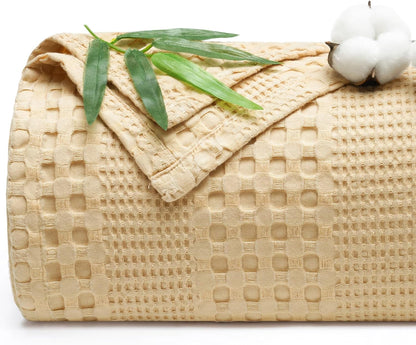 PHF Cooling Waffle Blanket King Size, Lightweight 60% Rayon Derived from Bamboo & 40% Cotton Breathable Blanket for Hot Sleepers, Soft and Luxury for Bed Couch and Sofa, 104"x90", Beige