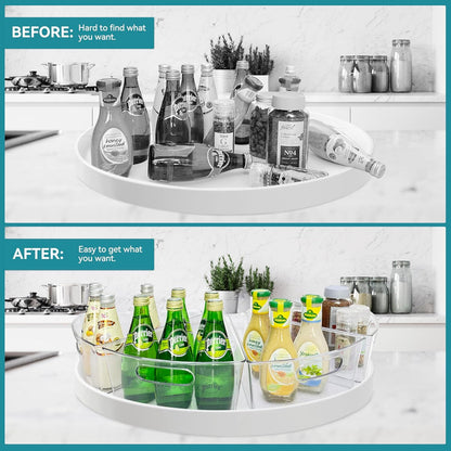 Oubonun Lazy Susan Organizers Set of 6, 10.2”x 9.4”x 4” Plastic Transparent Kitchen Cabinet Storage Bins with Handle, 4" Deep Container, 1/8 Wedge - Food Safe, without BPA