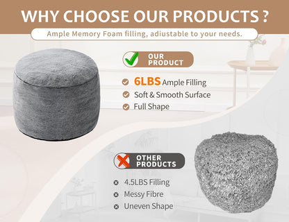 Pouf Ottoman Foot Rest 20"x15" Footstools and Ottomans Small with Filling Cream Small Beige Ottoman Foot Rest Ivory Poofy Ottom Stool Soft Poofs/Ottomans Furniture Living Room Ottom Footstool