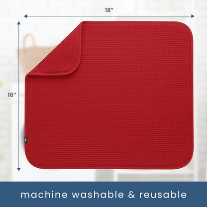 S&T INC. Dish Drying Mat, 16” x 18”, Absorbent Microfiber Kitchen Counter Mat, Dish Drying Pad for Dishes, Utensils, Pots and Pans, Large, Red