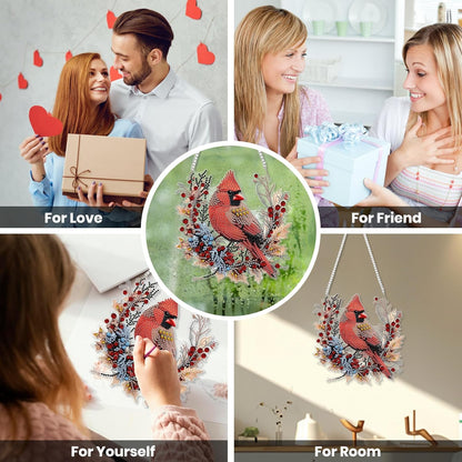 EOBROMD Diamond Hanging Art Kits for Adults Cardinal Birds, Suncatcher Diamond Art Painting, DIY Special Shaped Rhinestone Kits for Adults, Window Pendants Home Garden Wall Hanging Ornament