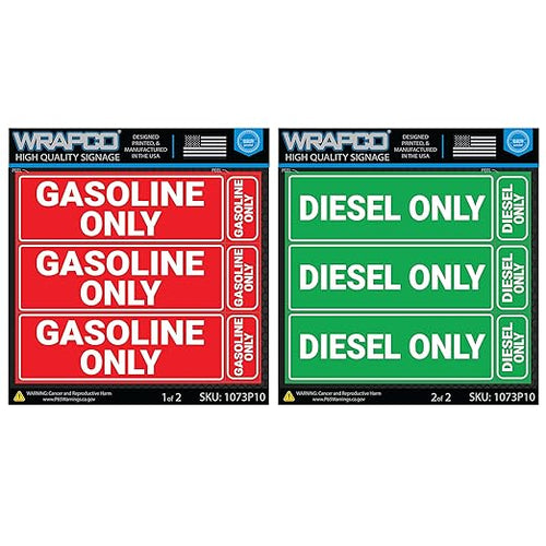 (12 Pack) Diesel Only Sticker & Gasoline Only Sticker Sign