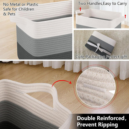 OIAHOMY Storage Basket, Woven Baskets for Storage, Cotton Rope Basket for toys,Towel Baskets for Bathroom - Pack of 3, Gradient Dark Gray