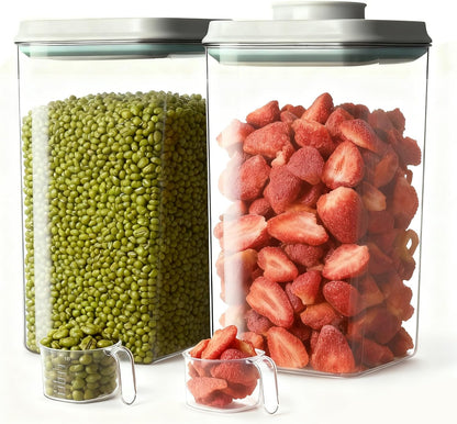 Pop Airtight Food Storage Containers Set with Lids, Large 4.2Qt/4L Food Containers with Scoop, Kitchen Pantry Organization and Storage, BPA Free Stackable Cereal Container (2 * 4.2Qt)