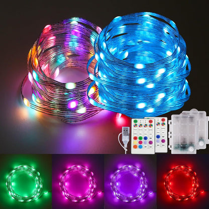 Fairy Lights Battery Operated Color Changing String Lights with Remote, 16.4FT 2 Pack Twinkle Lights USB Plug or Battery Powered, Outdoor Christmas Decorations for Bedroom Wedding Party Indoor