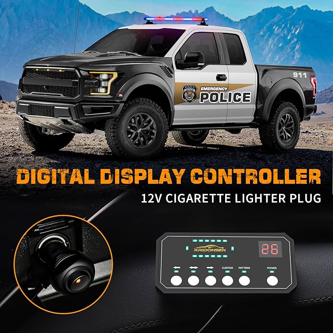 XRIDONSEN 28.4" 80 LED Roof Top Police Lights Red Blue Police Light Bar Emergency Strobe Warning Flashing Safety Double Side Traffic Advisor Lights Magnetic Mount for Law Enforcement Vehicles Trucks