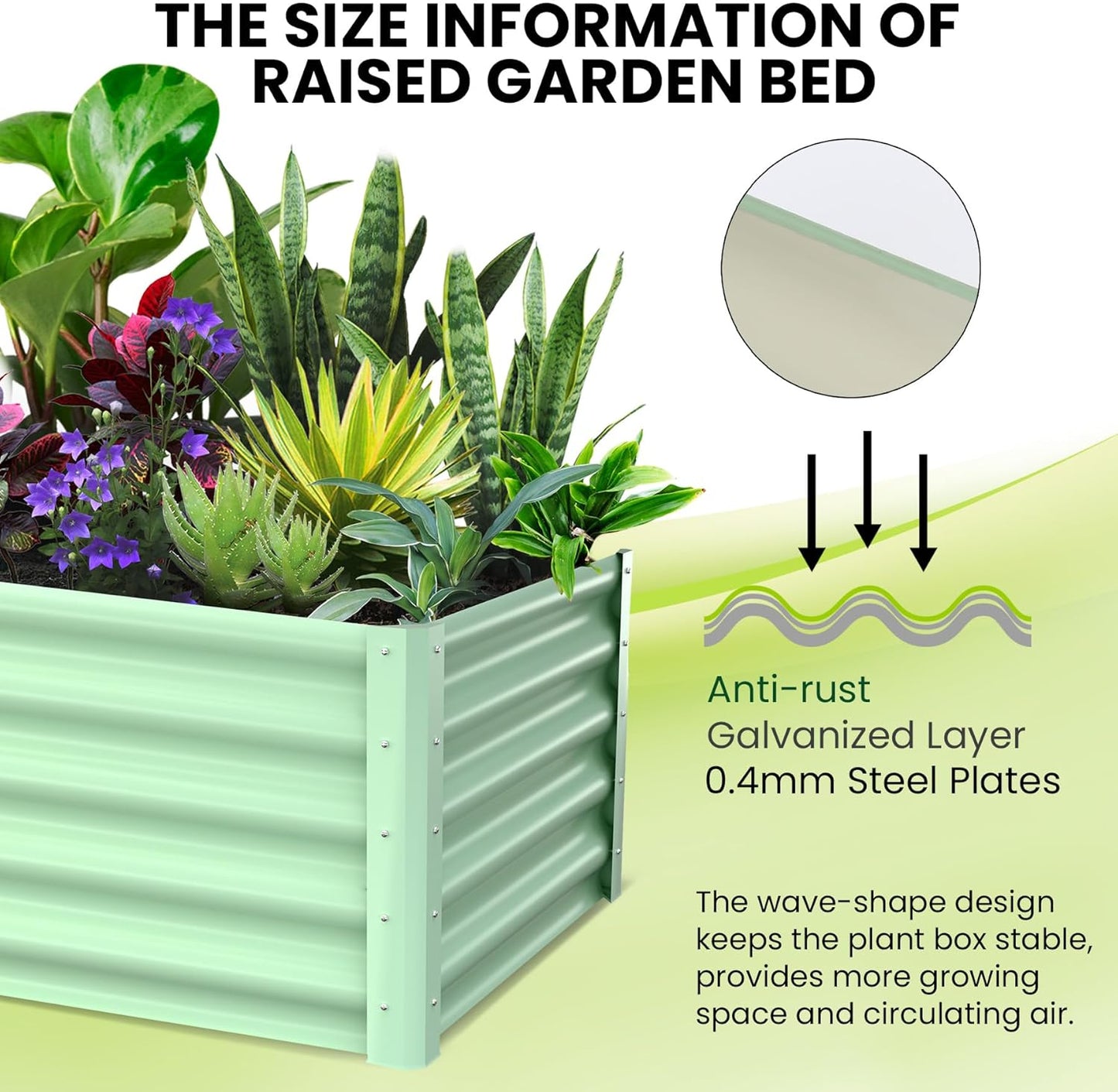 Galvanized Raised Garden Bed Outdoor, 2 Pcs 6x3x1.5FT Outdoor Large Planter Raised Beds Open Base with Safety Edge and Glove for Vegetables Flowers Ground Planter, Green