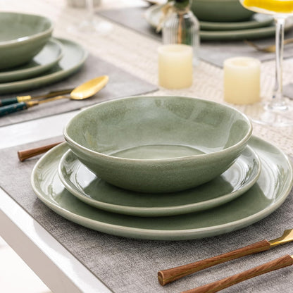 AmorArc Ceramic Dinnerware Sets,Handmade Reactive Glaze Stoneware Plates and Bowls Set,Highly Scratch Resistant | Dishwasher & Microwave Safe Dishes Set,Service for 4 (12pc)