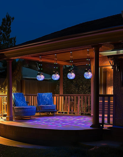 PARTPHONER Solar Lantern Solar Lights Outdoor Waterproof 6-Pack, Solar Powered Hanging Lights Cracked Glass Hanging Globes for Christmas Decoration, Shepherd Hook, Garden Tree Ornaments, Multi-Color