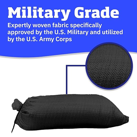 DURASACK Heavy Duty Sand Bags with Tie Strings Empty Woven Polypropylene Sand-Bags for Flood Control with 1600 Hours of UV Protection, 50 lbs Capacity, 14x26 inches, Black, Pack of 20
