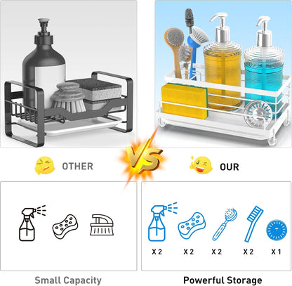 Cisily Sponge Holder for Kitchen, Sink Caddy Organizer, Kitchen Sink Accessories with Drip Tray, Rustproof and Non-Slip Kitchen Sink Sponge Holder, Kitchen Essentials for New Home（White）