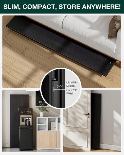 Frylr Small Folding Computer Desk – 55.1 Inch Portable Table for Craft and Study, Lightweight Desk for Small Spaces, Foldable Laptop Table Built-in AC/USB Outlets for Convenience, Charcoal Wenge