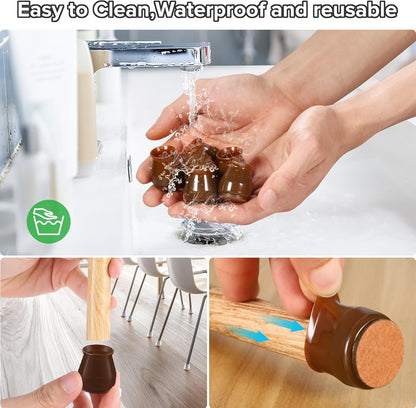 24PCS Upgraded Silicone Chair Leg Floor Protectors for Hardwood Floors, Furniture Sliders for Chair Legs, Felt Bottom Furniture Pads, Anti-Slip Round&Square Cap Covers to Scratch and Reduce Noise