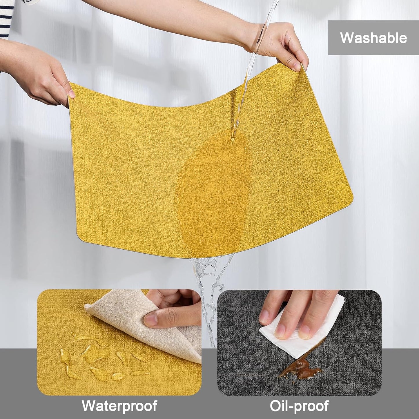 Myir JUN Dual Sided Placemats, Faux Leather Set of 4 for Dining Table Indoor Outdoor, Square Non-Slip Washable Table Mats (Gray Yellow)