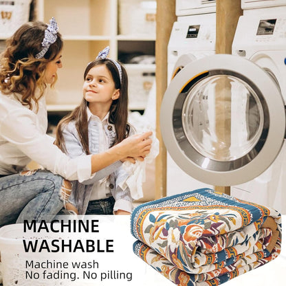 Boho Throw Blanket for Bed - 100% Pure Cotton Ultra Soft Rustic Quilt - Farmhouse Decor Bed Blankets, All Season Rustic Throw for Sofa Couch Chair(60"×80", Floral)