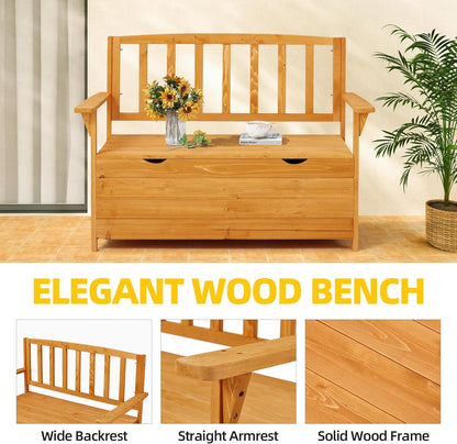 AVAWING Outdoor Storage Bench, Wooden Garden Bench Weatherproof, Patio Benches for Outside, 2-Seat Front Porch Bench, Park Bench for Deck, Lawn, Backyard (Yellow)