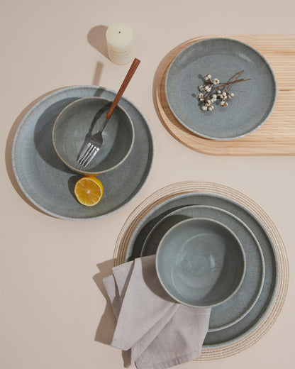 24 Piece Dinnerware Sets for 8, Modern Stoneware Plates and Bowls Sets, Perfect for Family Gatherings & Holiday Celebrations, Easy Cleaning Dishes, Stack Compactly Plate Set, Gradient Green