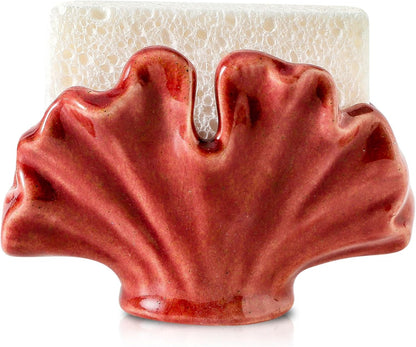 Ceramic Sponge Holder,Sponge Holder for Kitchen Sink,Compact Sink Caddy Organizer-Scouring Pad and Dish Sponge Holders,Farmhouse Kitchens Decor Cute Kitchen Gadgets Accessories(Red)