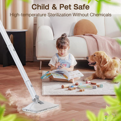 ScrubWiz Steam Mop Cleaner with Detachable Handheld Steamer, 10-in-1 Multi Accessories, Washable Microfiber Pads, 350ml and 2 Adjustable Level for Cleaning Floor, Carpet, Tile, BBQ Grill, Light White