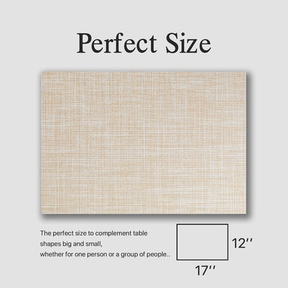 Placemats Set of 12 - Easy Clean Woven Vinyl Placemat for Dining Table, Indoor/Outdoor Place Mats, Washable PVC Table Mats（Beige）