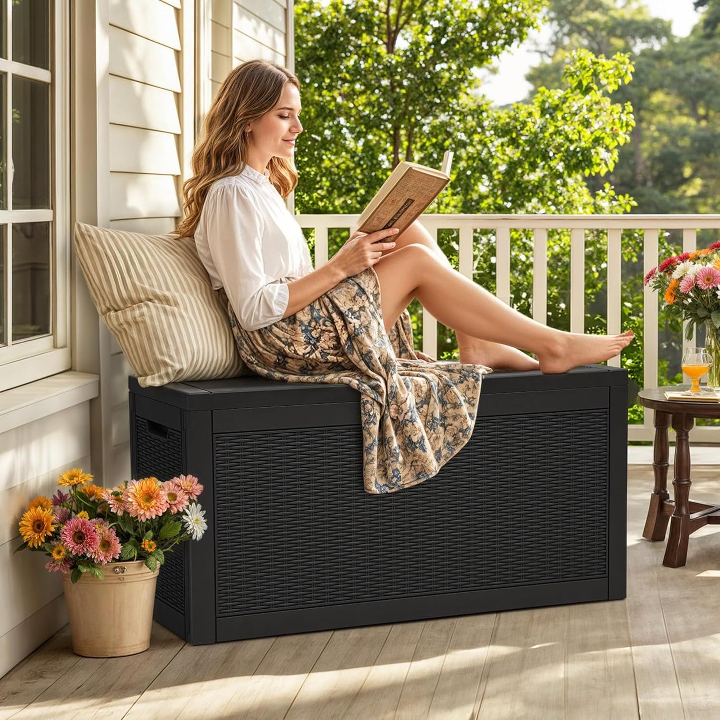 YITAHOME 60 Gallon Outdoor Storage Box, Large Water Resistant Resin Deck Box, Indoor Outdoor Lockable Rattan Storage Container for Patio, Garden, Cushions, Tools, Equipment (Black)