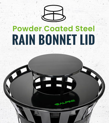 Trash can Lid for Alpine Commercial Outdoor Trash Can - Weather Resistant Round Metal Trash Can Rain Bonnet Lid