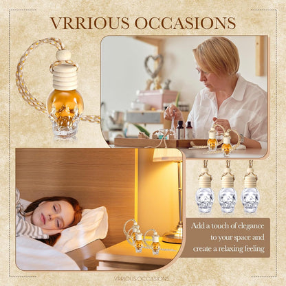 BBTO 50 Pcs Hanging Car Air Freshener Car Diffuser Bottles Empty Glass Perfume Bottle Freshener Diffuser Bottle Pendant for Essential Oil Fragrance Aromatherapy Bottle Ornament(Skull)