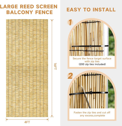 ZNCMRR Reed Fencing Rolls Natural Bamboo Fence Rolls 2 Pcs 4 Feet High Privacy Fence for Balcony Patio Garden Backyard Outdoor 4FT X 16.4FT（Yellow）