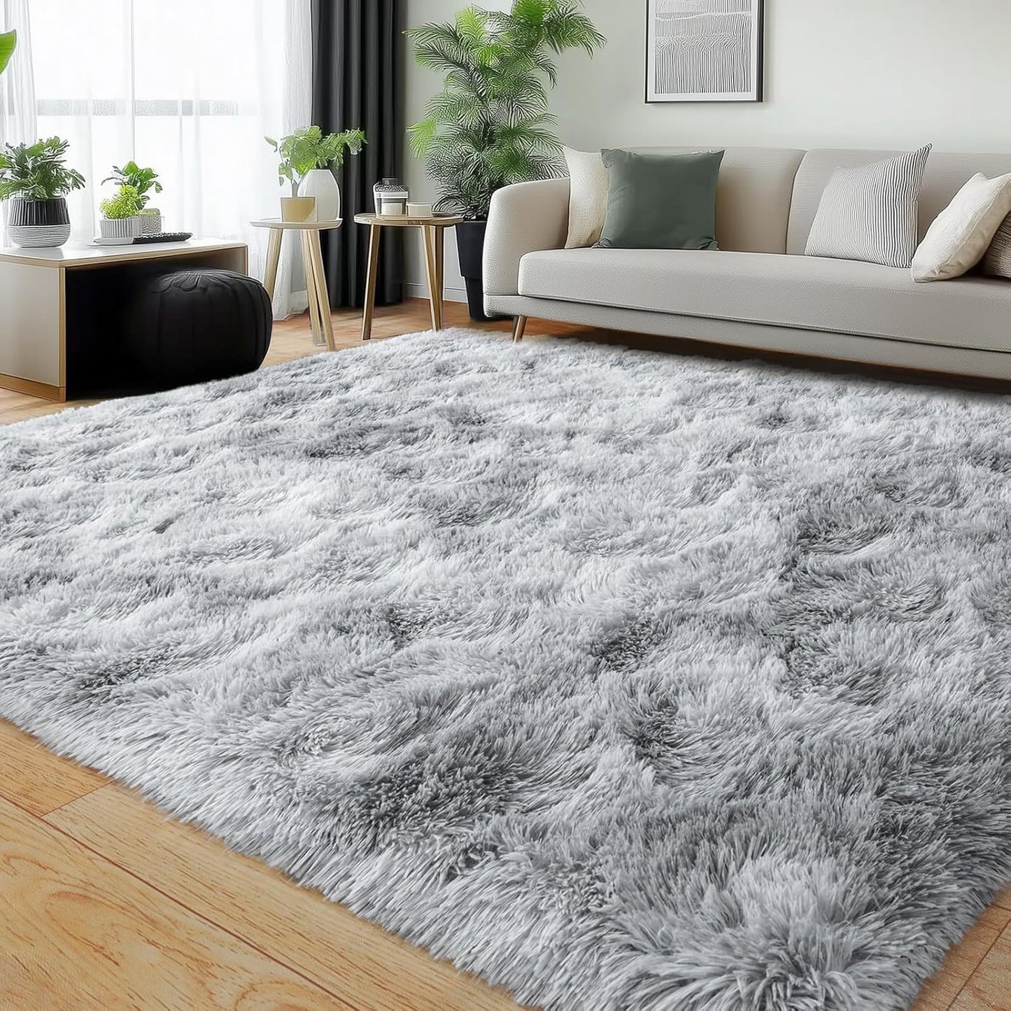 Rezutan Rugs for Living Room, Area Rug 6x9 Fluffy Rug Carpet, Soft Shaggy Modern Floor for Kids Boys Girls Bedroom, Plush Fuzzy Dorm Rug,(Grey Tie-Dyed,6ft x 9ft)