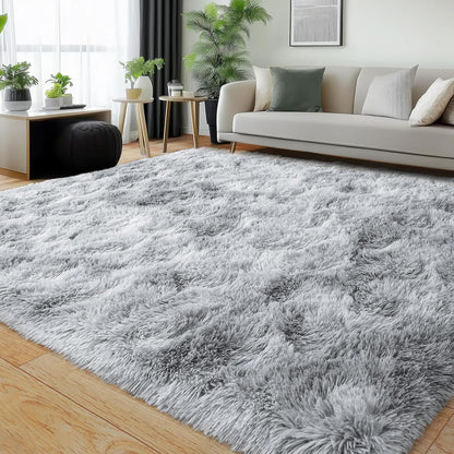 Rezutan Rugs for Living Room, Area Rug 6x9 Fluffy Rug Carpet, Soft Shaggy Modern Floor for Kids Boys Girls Bedroom, Plush Fuzzy Dorm Rug,(Grey Tie-Dyed,6ft x 9ft)