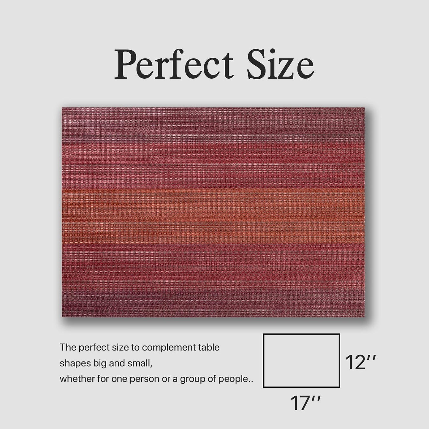 Placemats Set of 8 - Easy Clean Woven Vinyl Placemats for Dining Table, Indoor/Outdoor Place Mats, Washable PVC Table Mats（Pomegranate Parade）