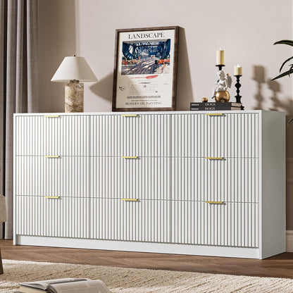 White Dresser for Bedroom, 9 Drawer Double Dresser, Modern Chest of Drawers for Bedroom, Living Room, Entryway and Closet, 63" L x 15.7" D x 31.5" H