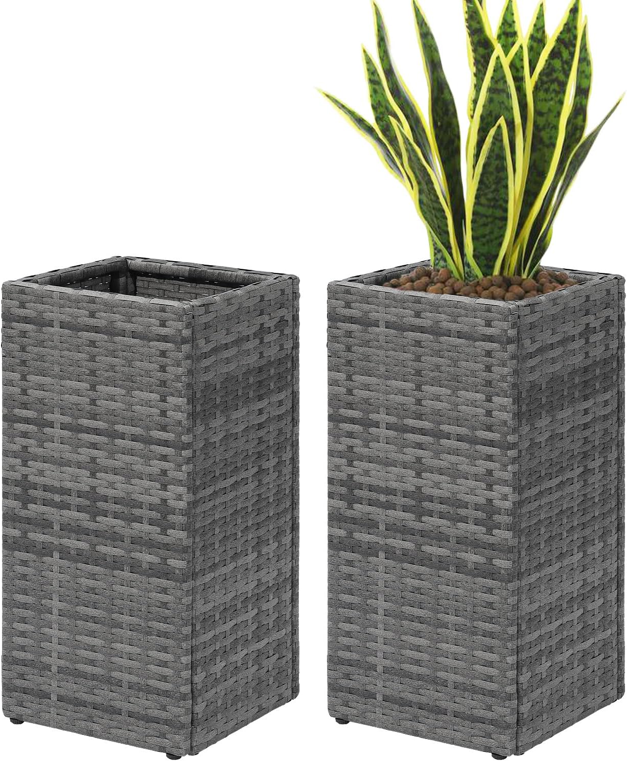 SUNNYPARK 2 Pack Tall Planters for Outdoor Plants Rattan Modern Tall Square Planter Box with Removable Liners Indoor Outdoor Porch Patio Flower Pot (12’’ x 12’’ x 24’’)