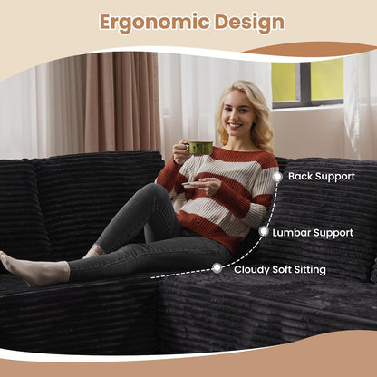 HOOOWOOO Cloud Sectional Couches for Living Room,Modular Sectional Sofa No Assembly,Plush Corduroy Large Floor Couch Furniture Set with Deep Seat Double Chaise and Singlar Lounge(Black)