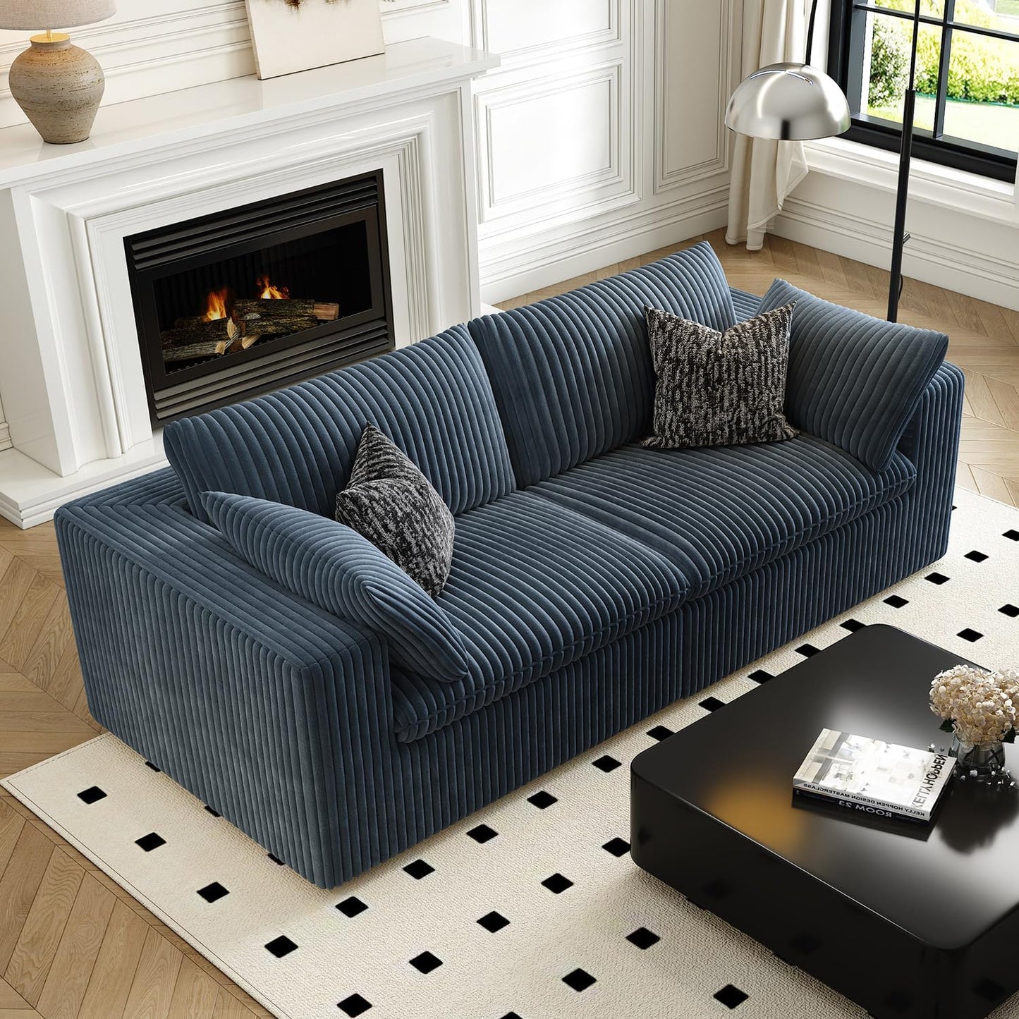 LoveSeat Cloud Couch Modular Sectional Sofa for Living Room,Modern Sofa with Deep Seat，2 Seater Boneless Couch,Comfy Upholstered Corduroy Couches for Apartment, Studio, Office,Bedroom，Blue