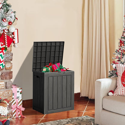 28 Gallon Double-Wall Resin Deck Box - Lockable Waterproof Outdoor Storage Box, 151lbs Capacity & Doubles as Seating for Patio Furniture - Garden Tools, Pool Accessories (Black)