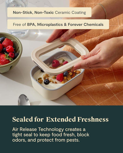 Caraway Mini Food Storage 11pc Set - Glass Storage Containers for Food - Non-Toxic Ceramic-Coated Glass - Air Release Technology - Compact & Stackable Design - Navy